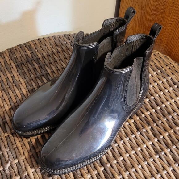 HENRY FERRERA Marsala Black Vegan Patent Leather Rain Boots 8 Waterproof Ankle - Picture 10 of 10